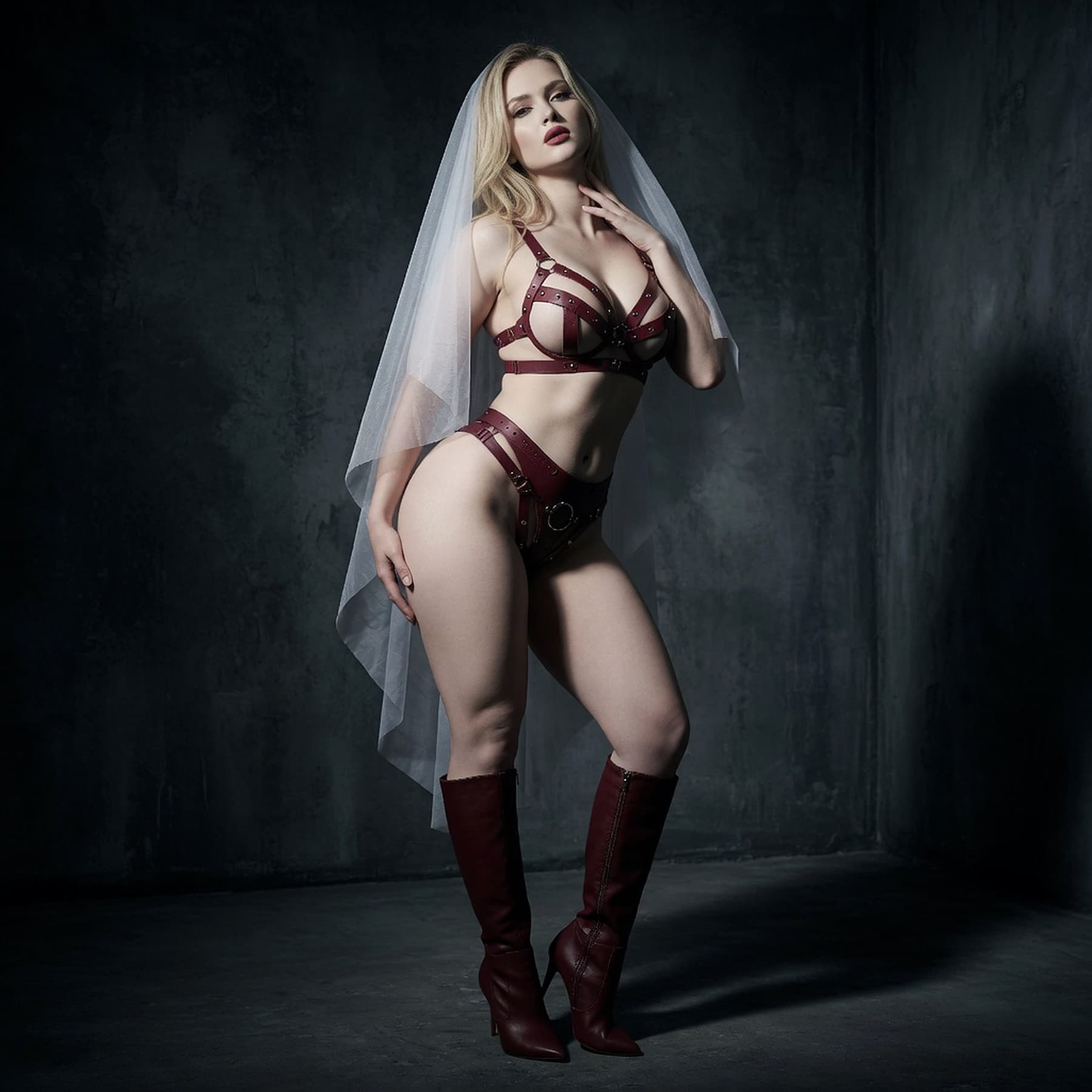 Oxblood leather goods for play on model